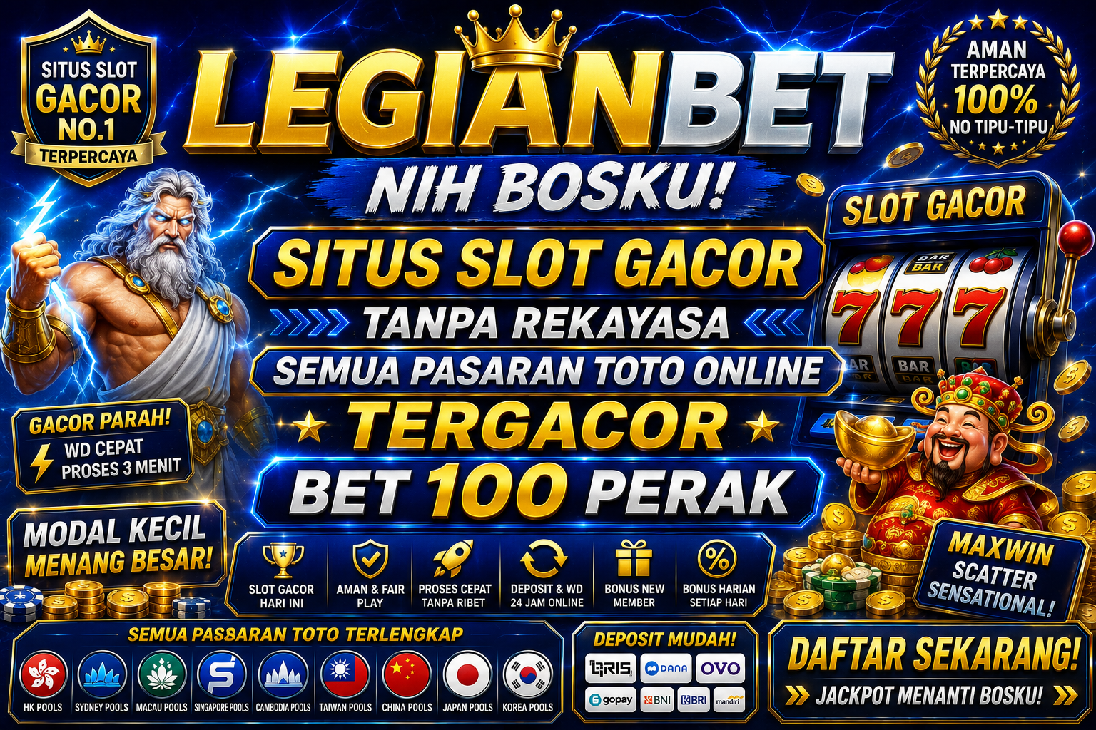 LEGIANBET KERAS! Situs Slot Gacor Tanpa Rekayasa Semua Pasaran Toto Online Tergacor Bet 100 Perak